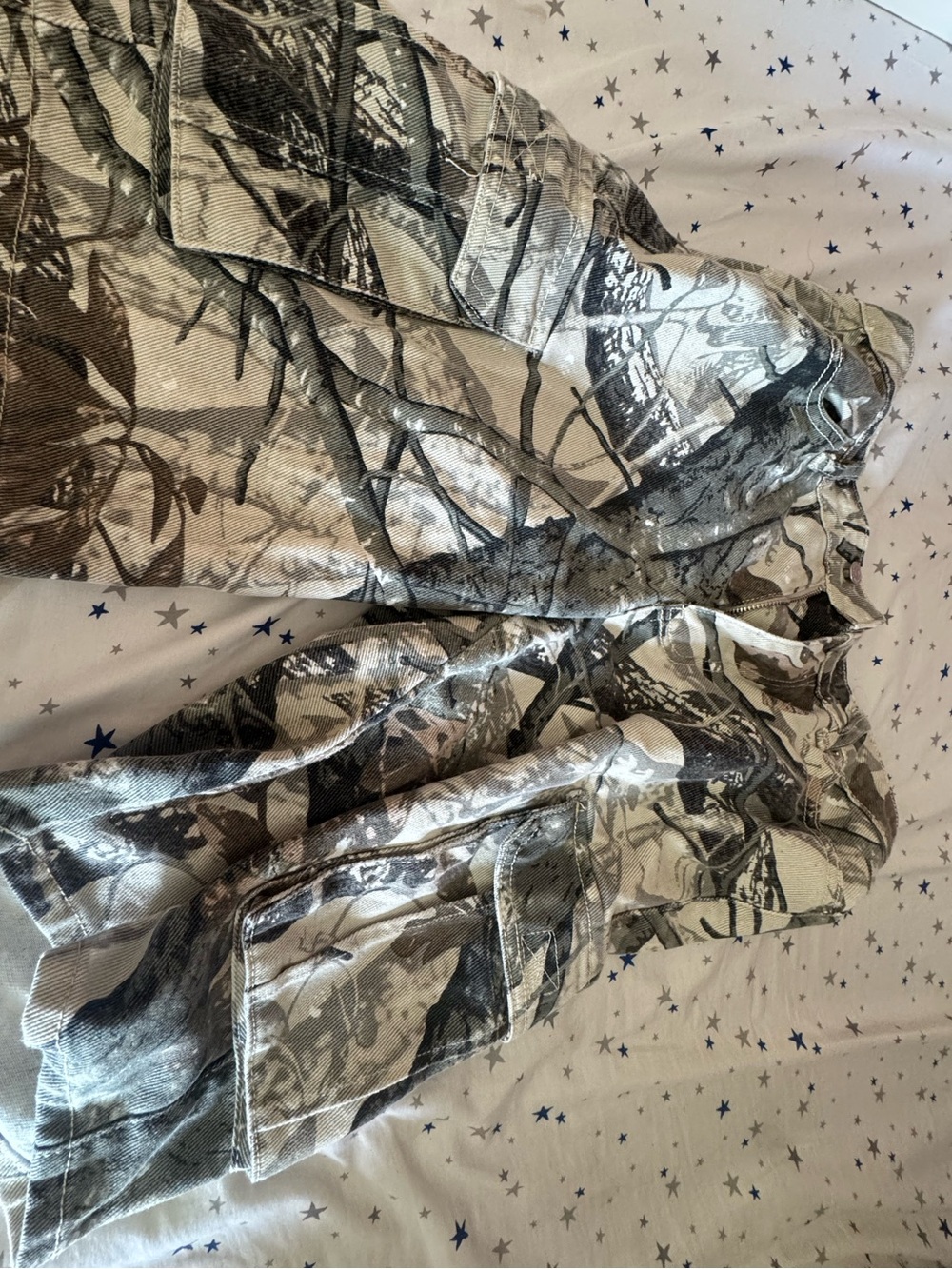Neutral Camo Cargo Jorts - Gray,Cream, Green-ish gray.